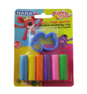 פלסטלינה 6 צבעים 50 גרם + שבלונה