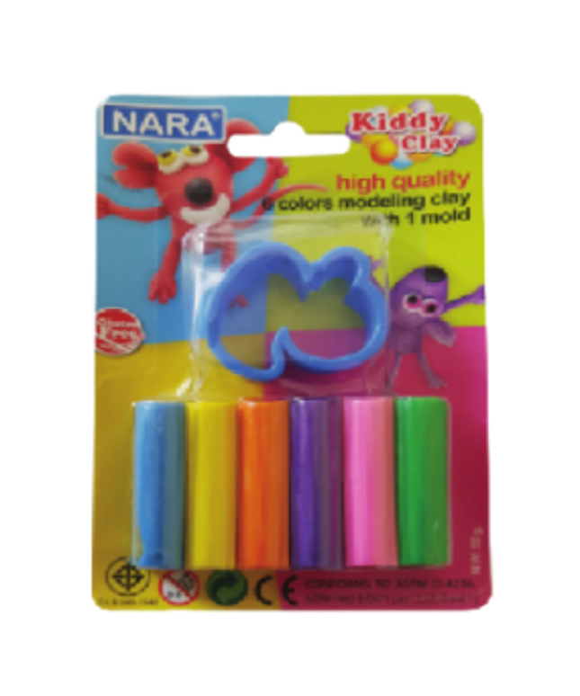 פלסטלינה 6 צבעים 50 גרם + שבלונה